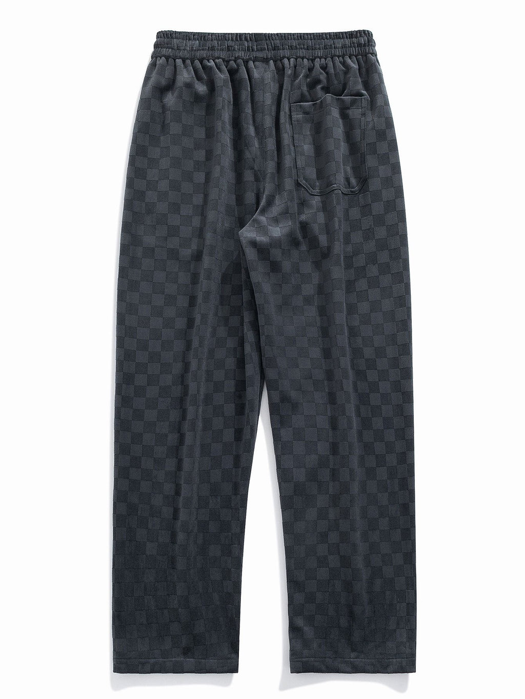 Pantalón recto texturizado gris oscuro con cintura elástica y bolsillos laterales