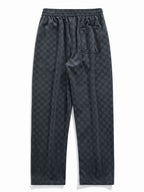 Pantalón recto texturizado gris oscuro con cintura elástica y bolsillos laterales