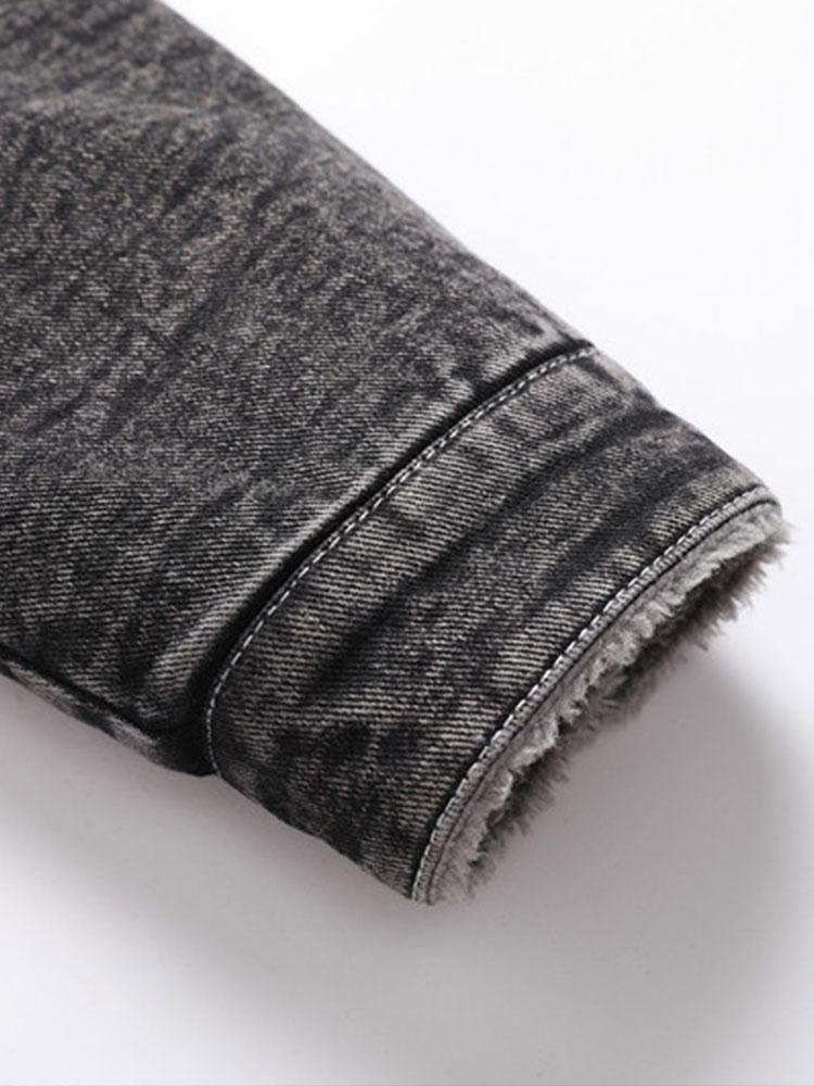 Puño de la manga en denim gris con forro teddy en el borde interior