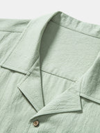 Camisa de algodón texturizado con cuello y botones, verde claro