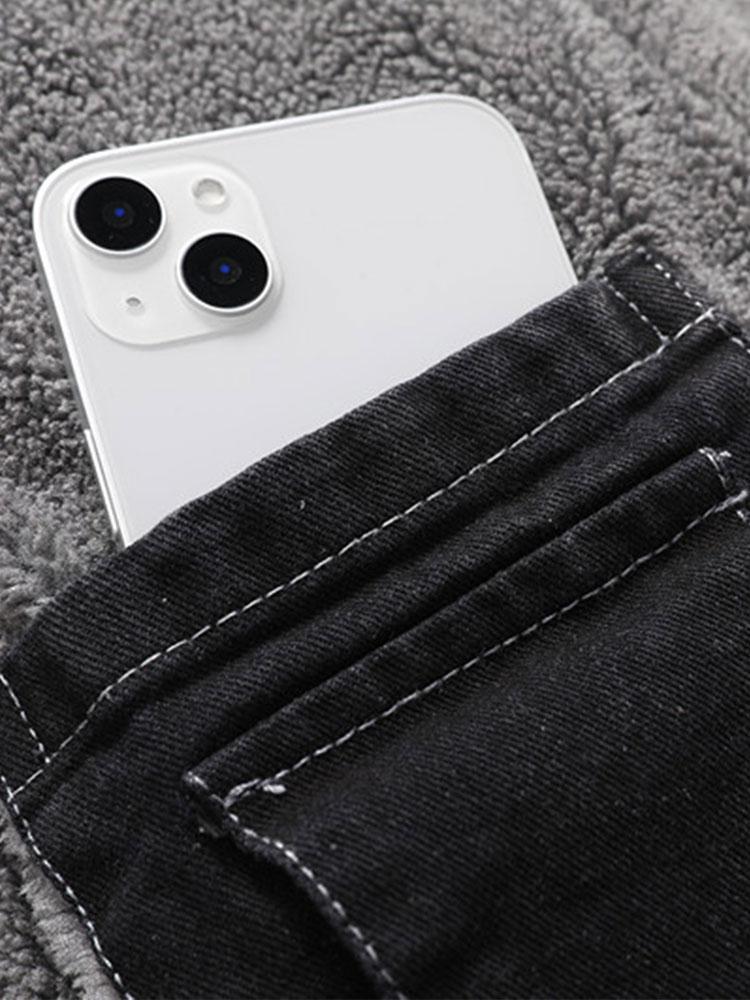 Cazadora denim Teddy Sierra negra con forro tipo borreguito y botones