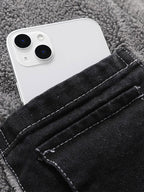Cazadora denim Teddy Sierra negra con forro tipo borreguito y botones