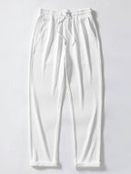 Pantalón recto acanalado blanco con cinturilla elástica y cordón