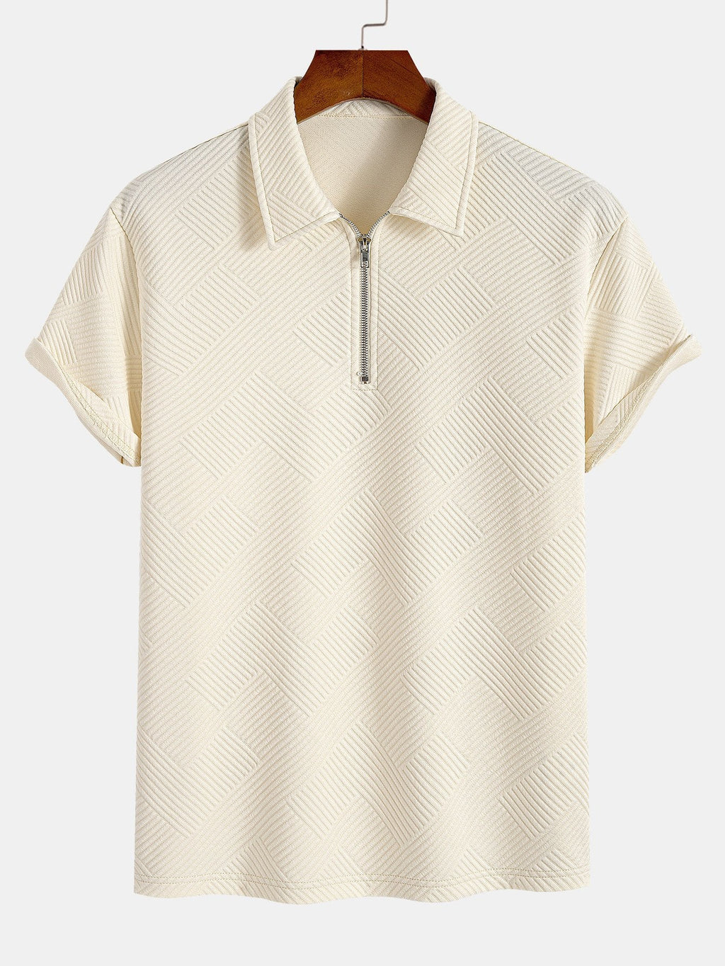 Polo con cremallera, tejido jacquard a rayas, beige