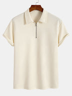 Polo con cremallera, tejido jacquard a rayas, beige