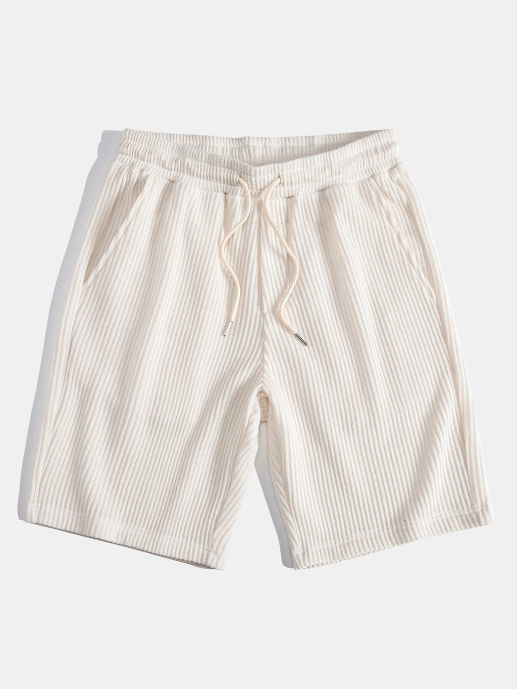 Pantalones cortos de punto beige con cordón y cintura elástica