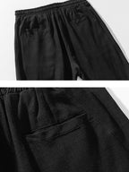 Pantalón harem de lino y algodón negro, cintura elástica con cordón