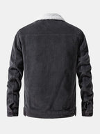 Chaqueta pana teddy gris oscuro con forro sherpa claro y botones en puños