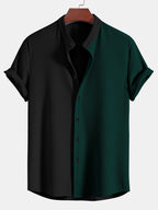 Camisa bicolor acanalada de dos tonos negro y verde, corte entallado.