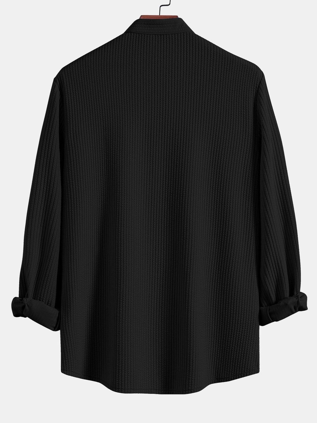 Camisa acanalada negra de manga larga con espalda y puños remangables