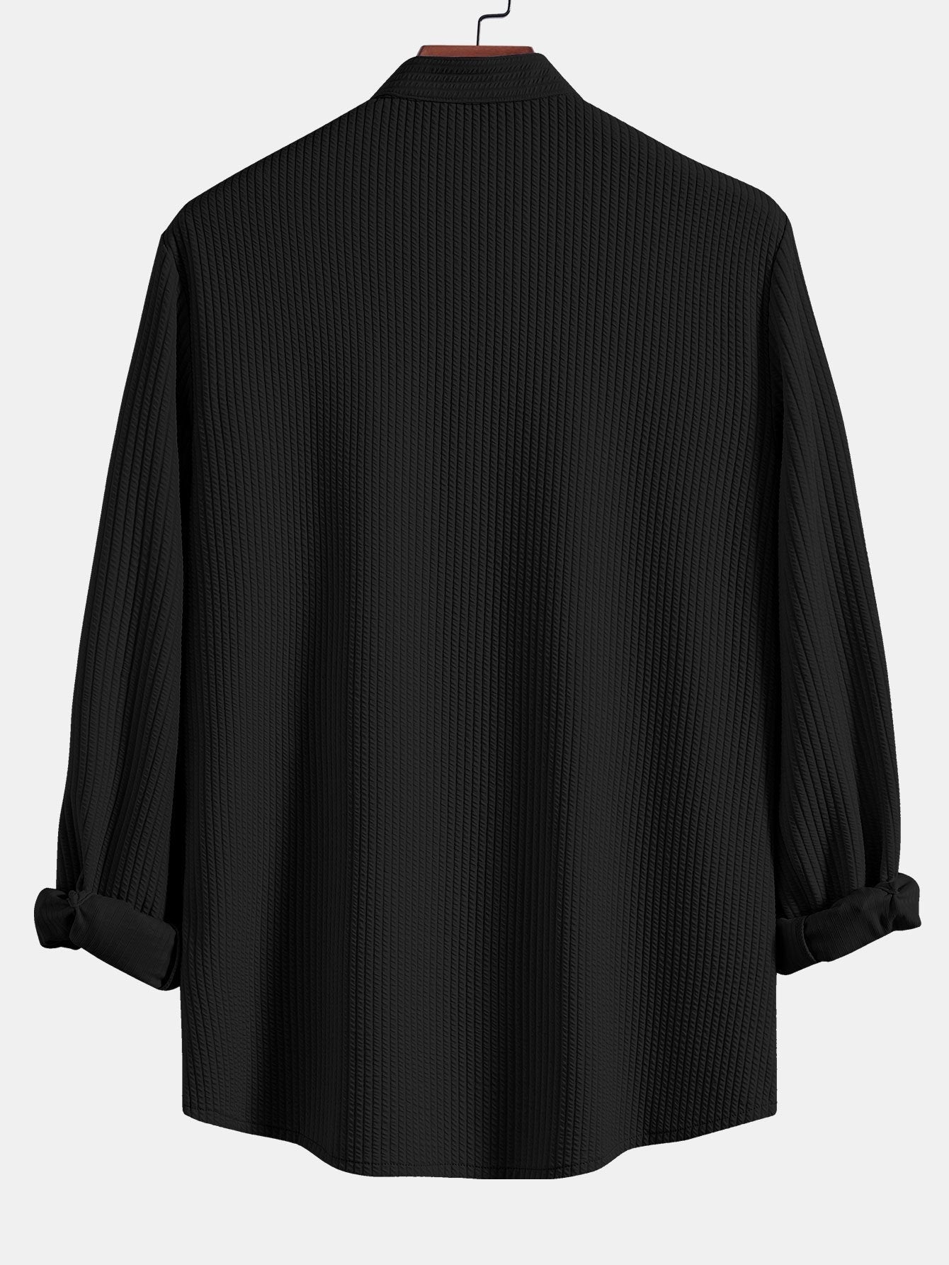 Camisa acanalada negra de manga larga con espalda y puños remangables