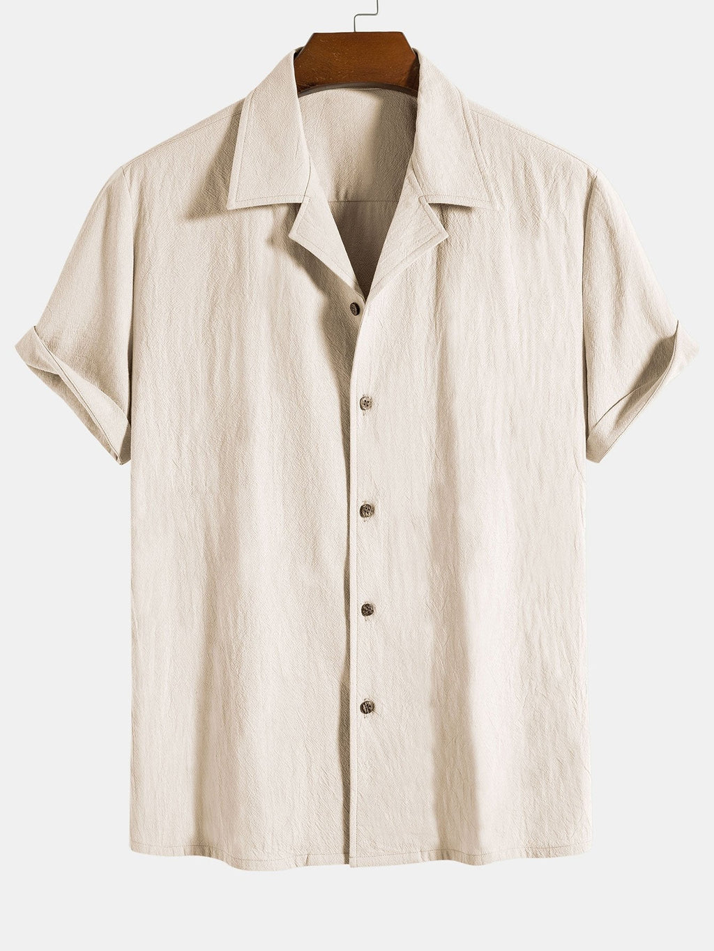Camisa de algodón texturizado beige con botones y cuello camisero