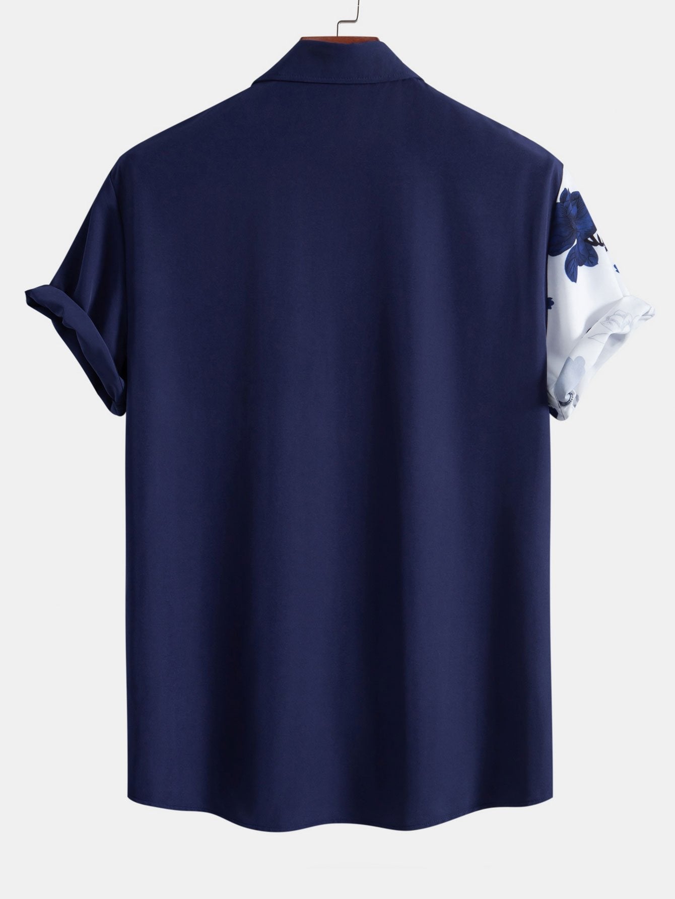 Camisa azul marino de manga corta con cuello y espalda lisa