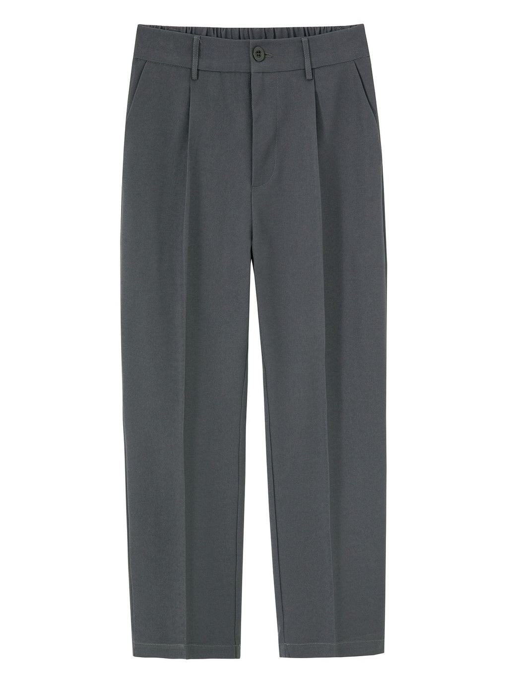 Pantalón recto relax gris con cintura elástica y cierre con botón