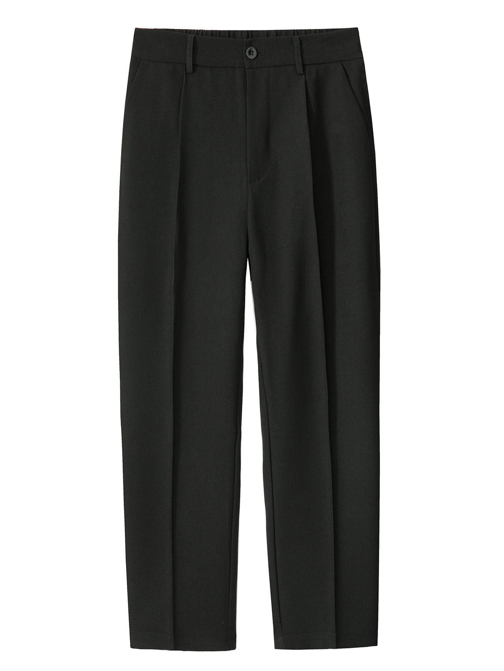 Pantalón recto relajado negro, vista frontal: cintura con trabillas y pierna amplia.