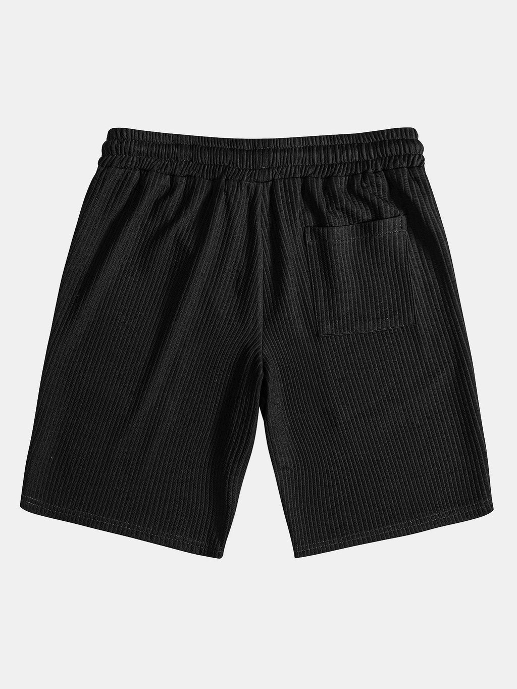 Pantalón corto negro con bolsillos y cintura elástica con cordón