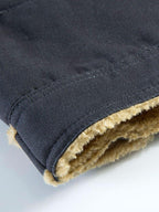 Chaqueta tipo chino Teddy azul marino, borde de borreguito beige en el puño