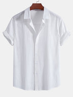 Camisa blanca tipo lino de algodón con botones al frente
