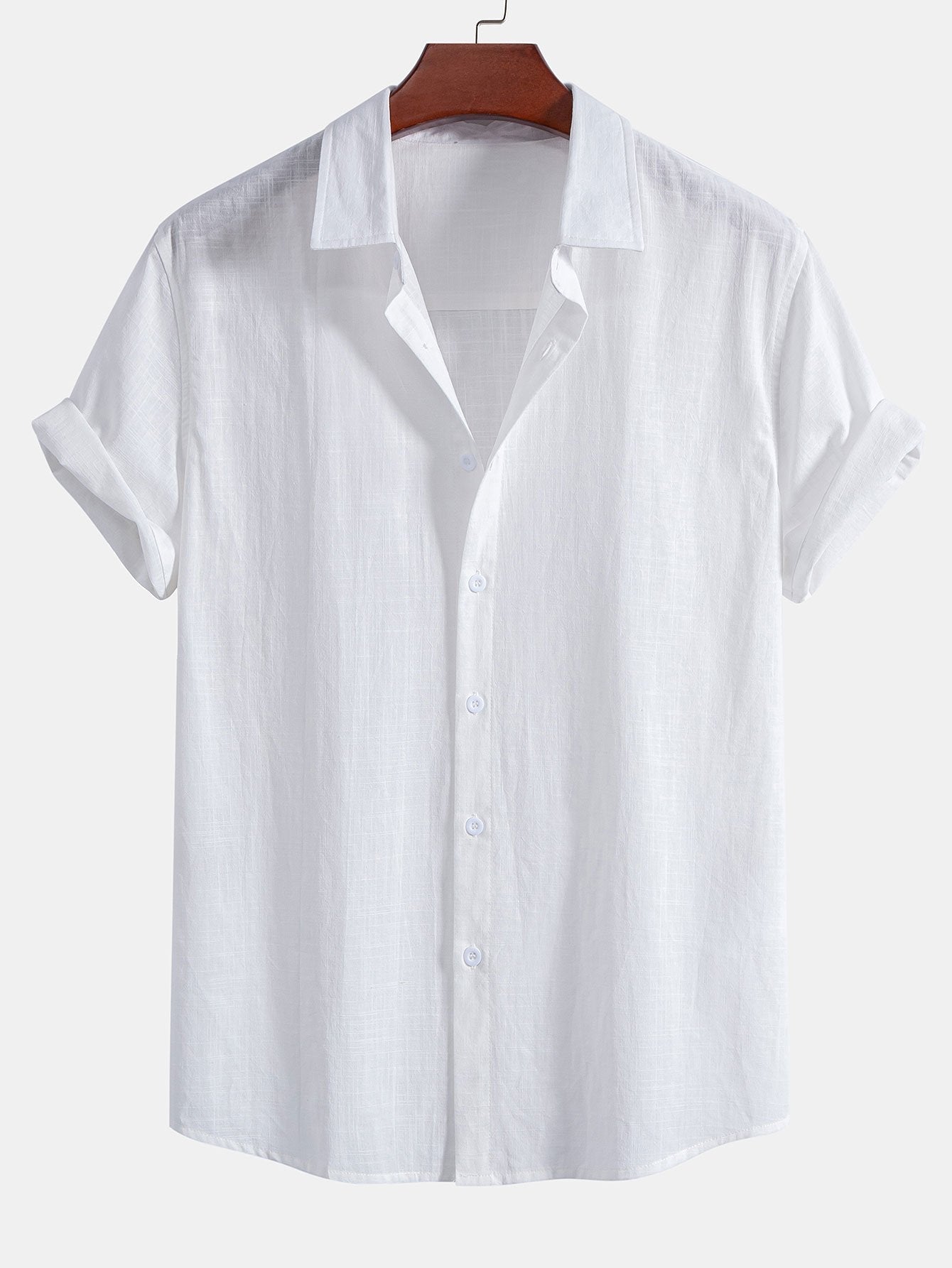 Camisa blanca tipo lino de algodón con botones al frente