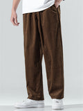 Pantalón recto de pana Terra color café, pretina elástica y cordón