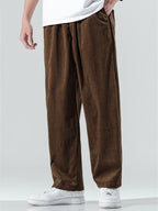 Pantalón recto de pana Terra color café, pretina elástica y cordón