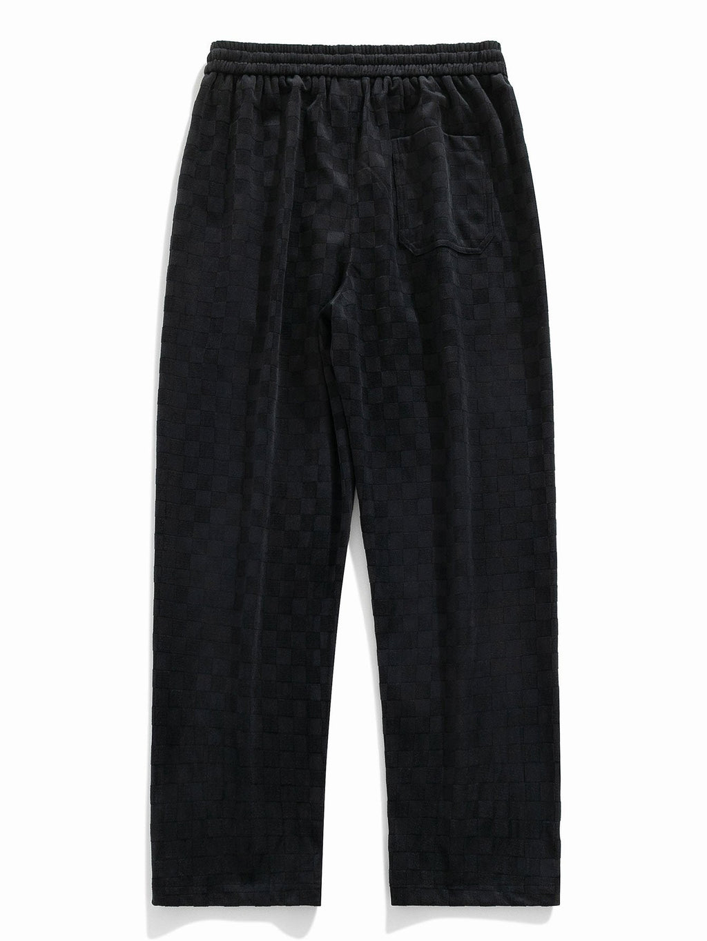 Pantalón recto texturizado negro con cintura elástica y bolsillos laterales