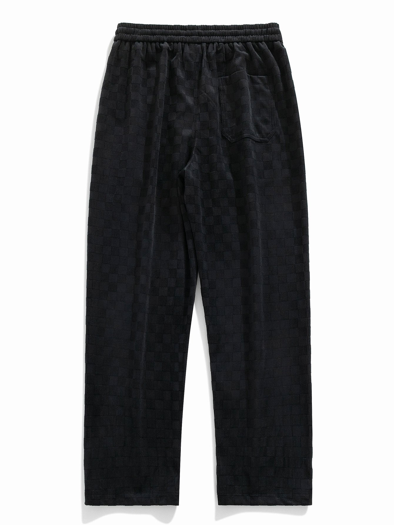 Pantalón recto texturizado negro con cintura elástica y bolsillos laterales