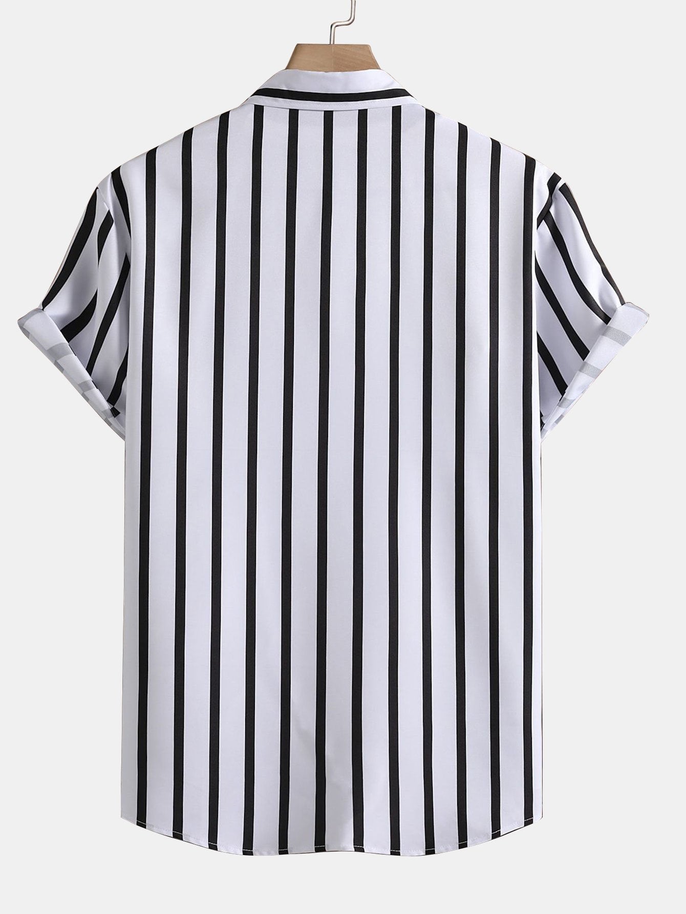Camisa a rayas blancas y negras de manga corta, vista trasera
