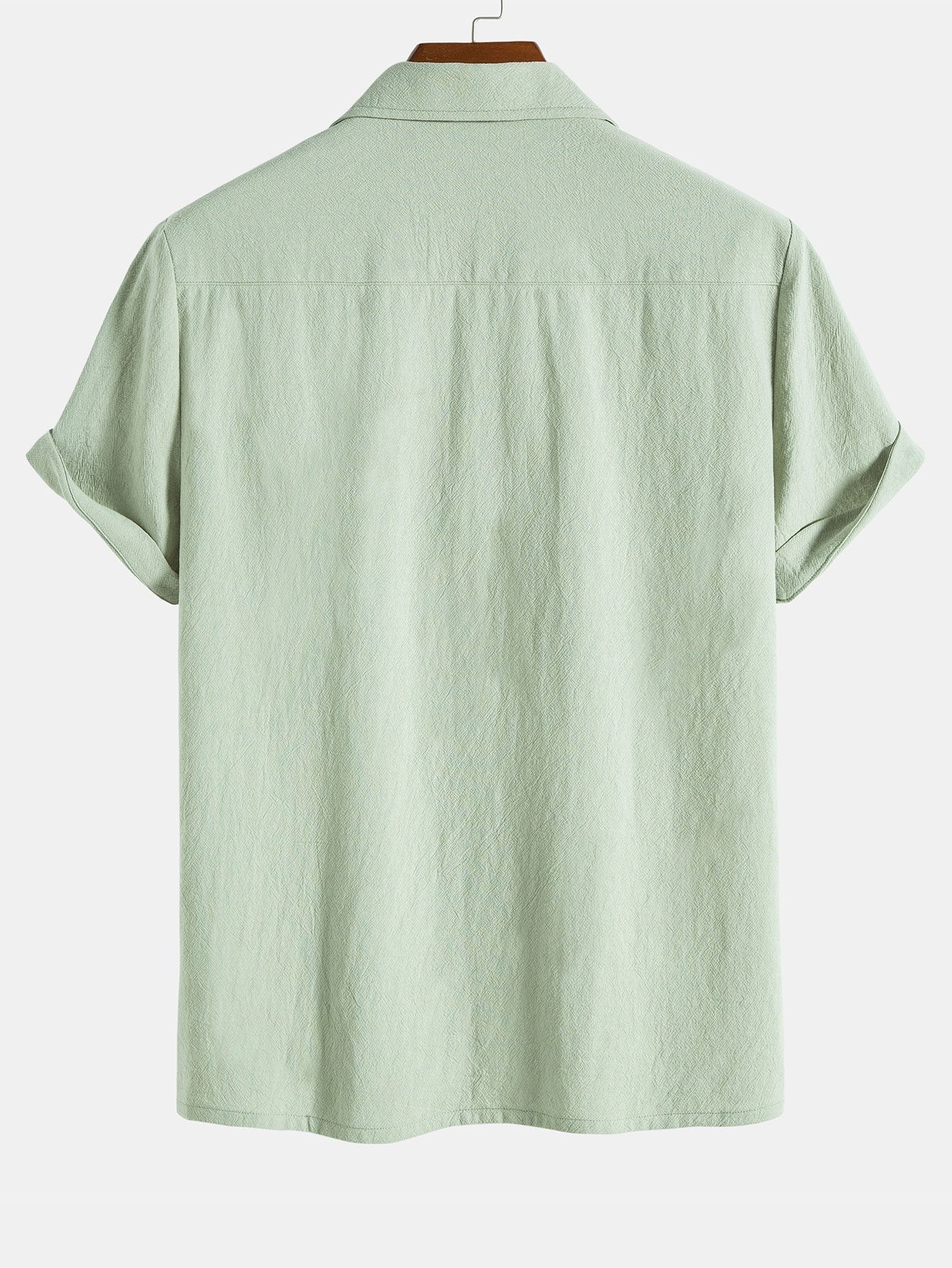 Camisa de algodón texturizado verde claro, vista trasera