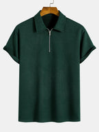 Polo con cremallera, tejido jacquard a rayas, verde oscuro