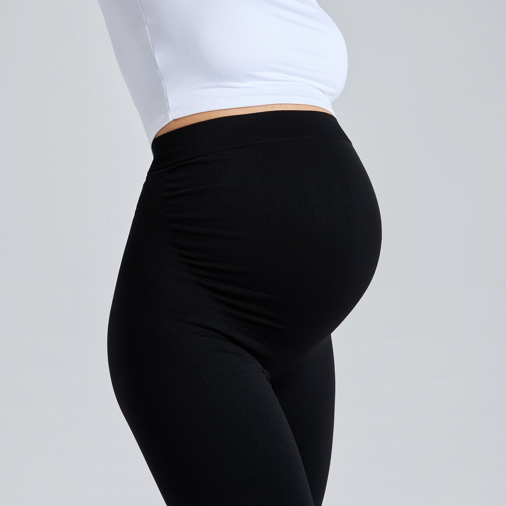Leggings de embarazo negros con cintura alta elástica y panel para el vientre