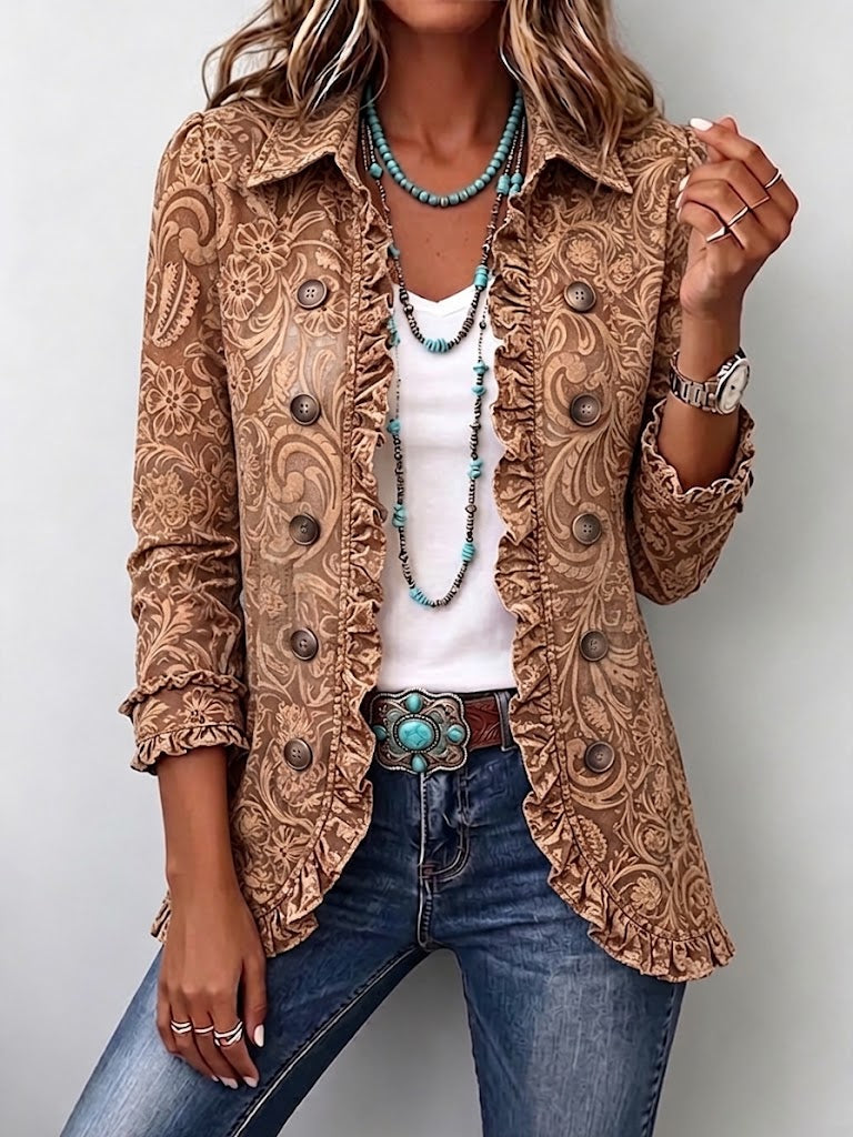 Alessandra | Chaqueta Boho-Chic con Bordado Floral y Volantes