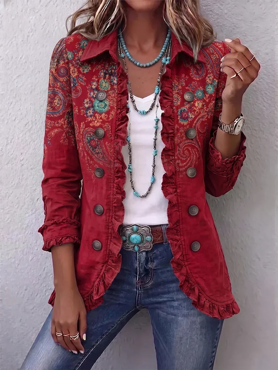 Alessandra | Chaqueta Boho-Chic con Bordado Floral y Volantes