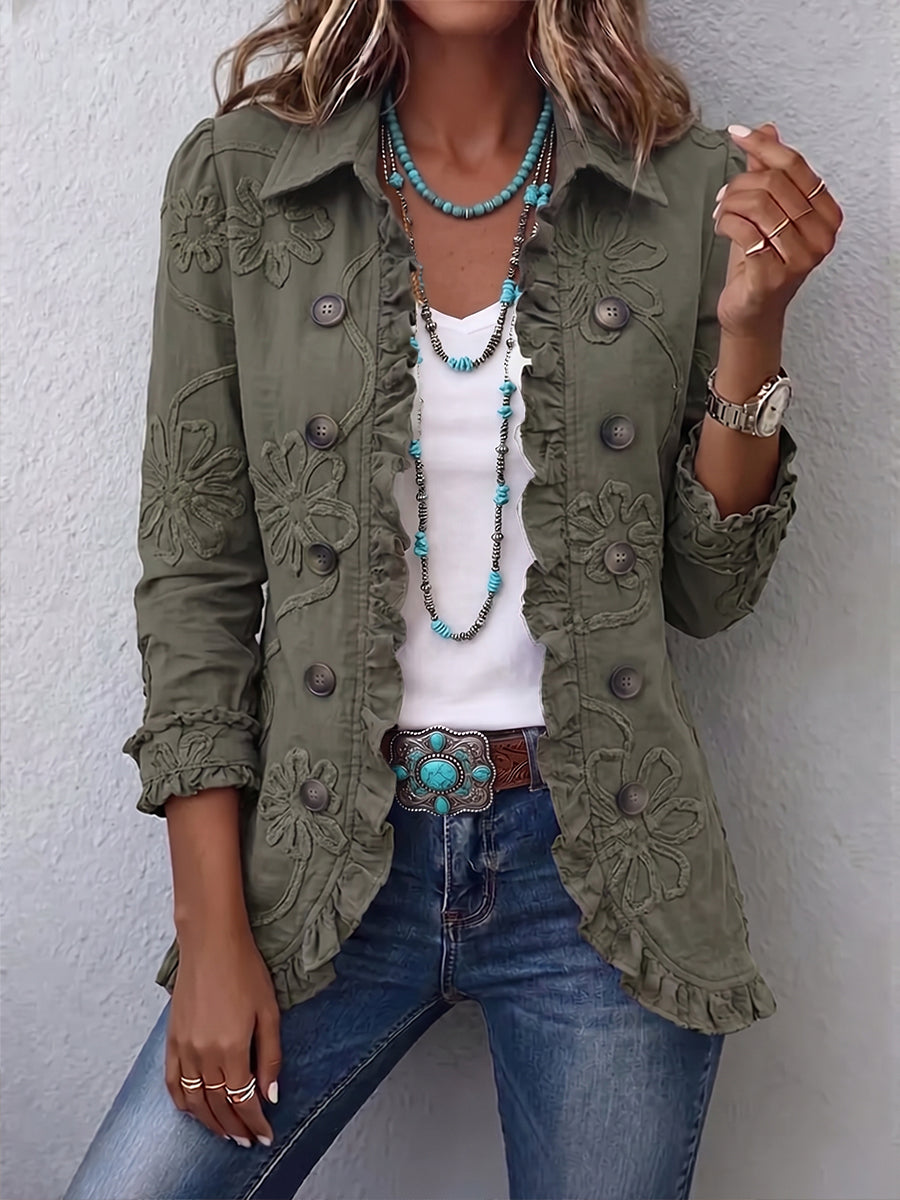Alessandra | Chaqueta Boho-Chic con Bordado Floral y Volantes