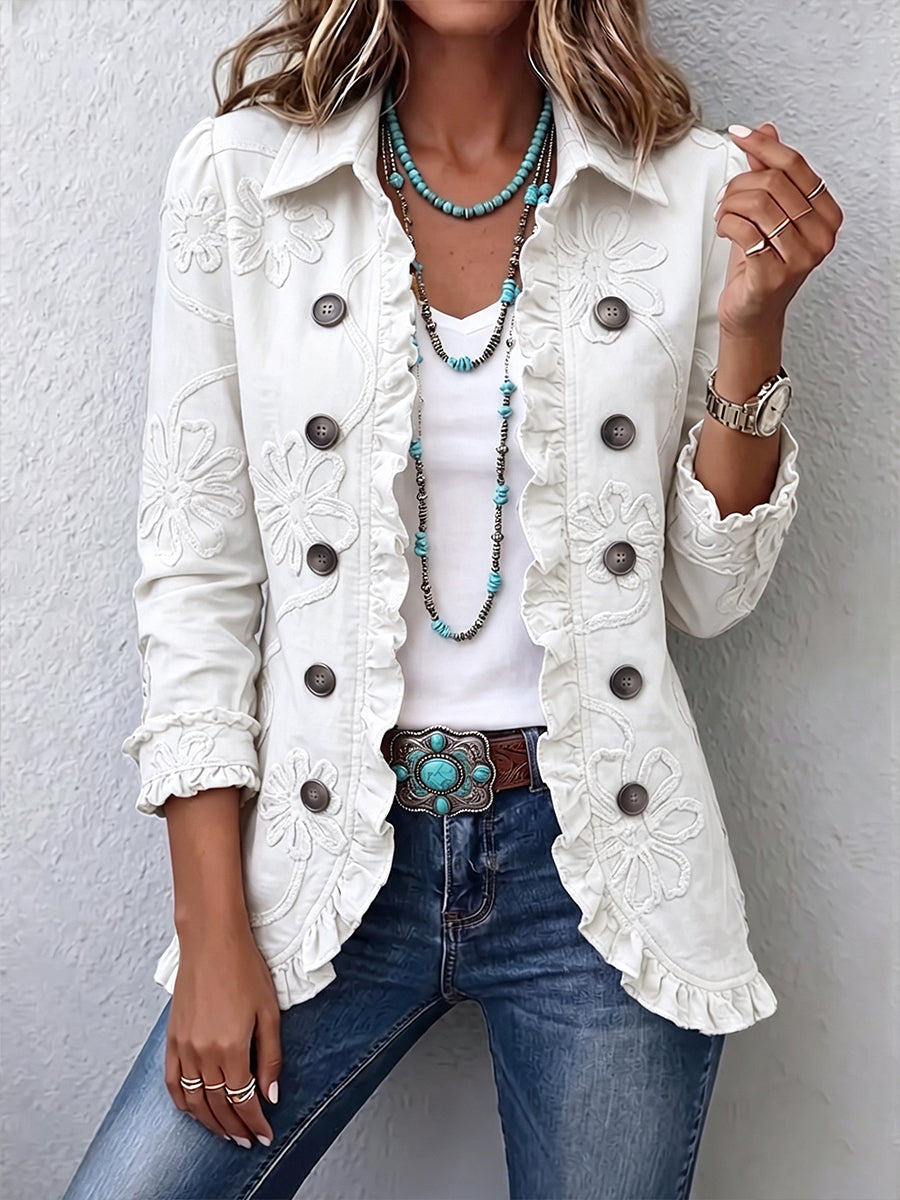 Alessandra | Chaqueta Boho-Chic con Bordado Floral y Volantes