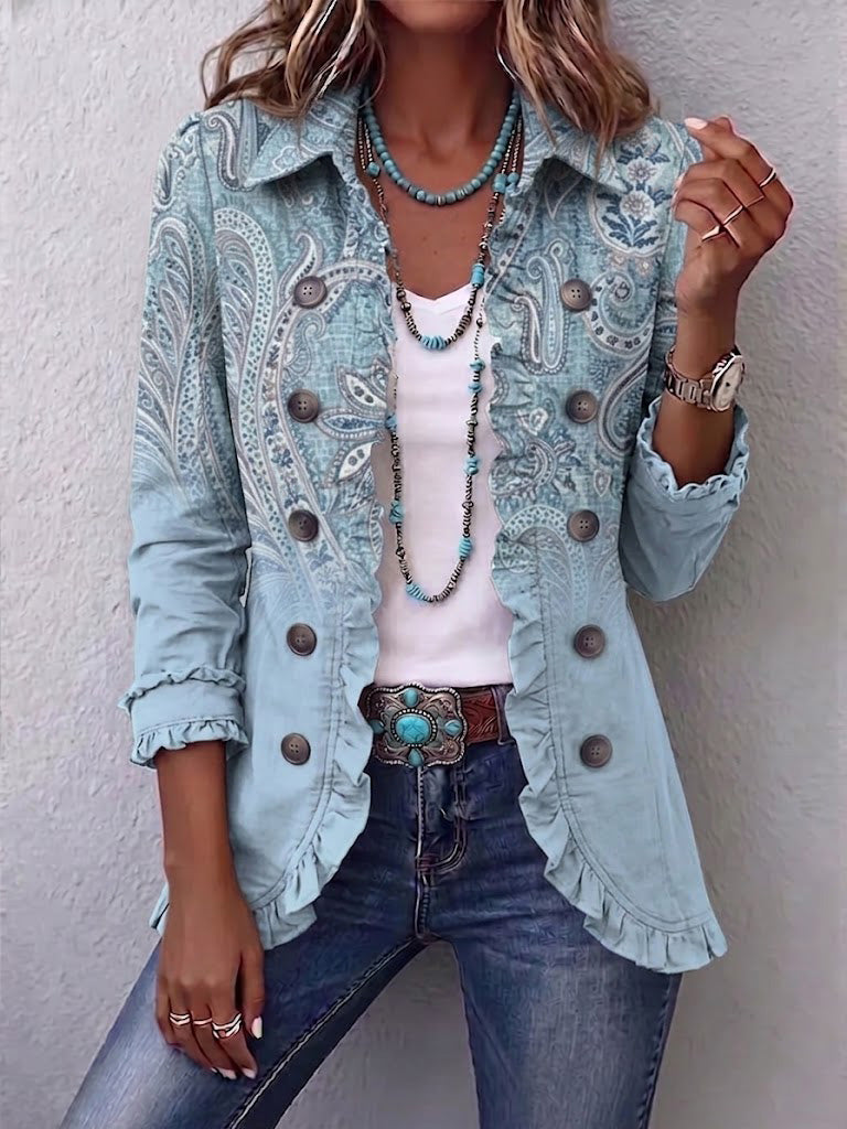Alessandra | Chaqueta Boho-Chic con Bordado Floral y Volantes