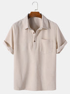 Camisa Verona tipo polo beige de manga corta, botones y bolsillo en el pecho