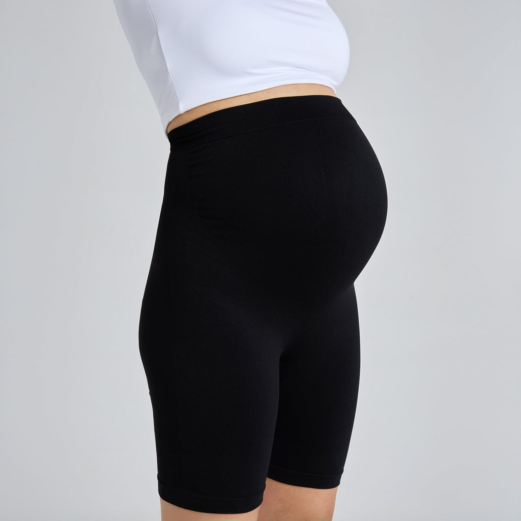 Shorts de maternidad negros con cintura alta elástica y acabado liso