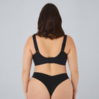 Sujetador sin costuras y tanga sin costuras negros, vista trasera